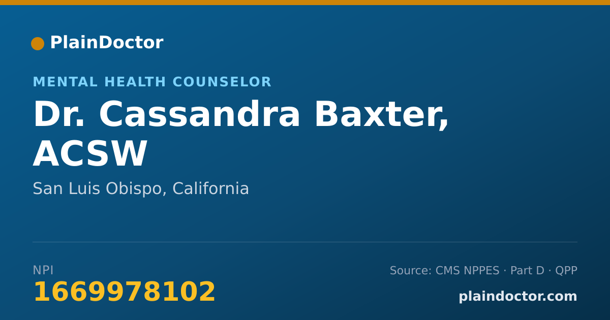 Shareable card for Cassandra Baxter, ACSW - Mental Health Counselor, San Luis Obispo, CA