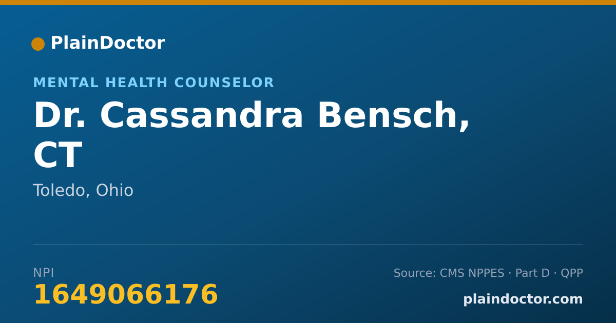 Shareable card for Cassandra Bensch, CT - Mental Health Counselor, Toledo, OH