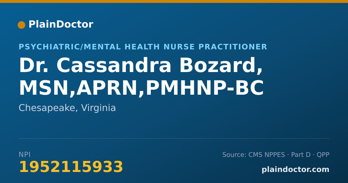 Shareable card for Cassandra Bozard, MSN,APRN,PMHNP-BC - Psychiatric/Mental Health Nurse Practitioner, Chesapeake, VA