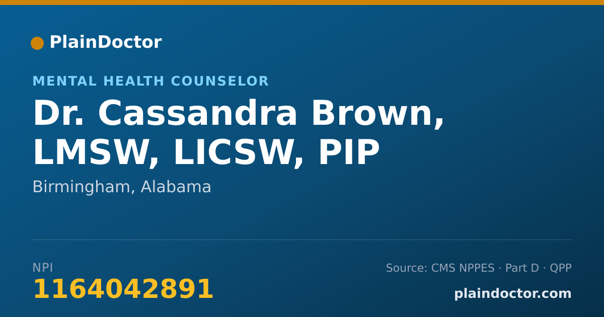 Shareable card for Cassandra Brown, LMSW, LICSW, PIP - Mental Health Counselor, Birmingham, AL