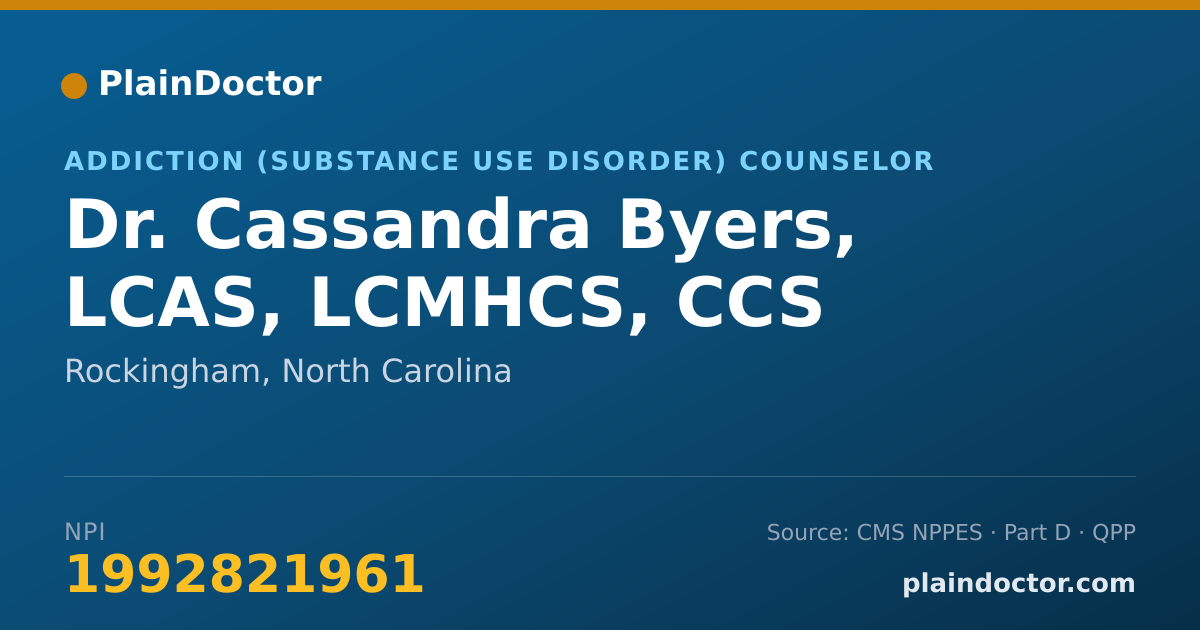 Shareable card for Cassandra Byers, LCAS, LCMHCS, CCS - Addiction (Substance Use Disorder) Counselor, Rockingham, NC