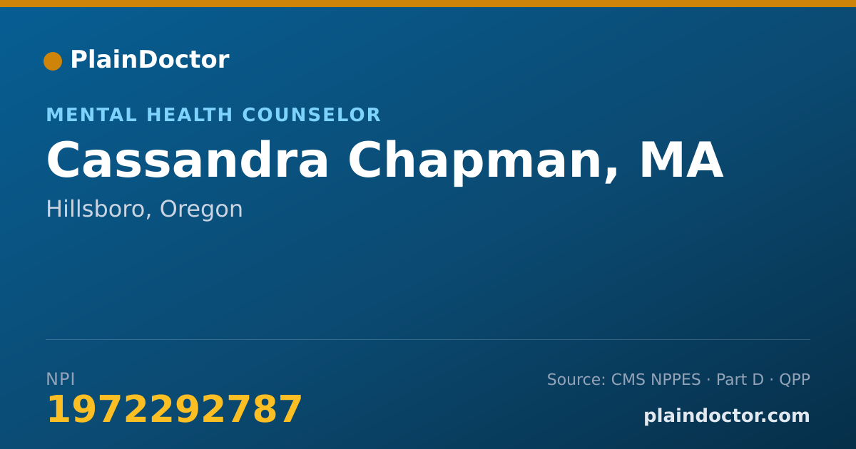 Shareable card for Cassandra Chapman, MA - Mental Health Counselor, Hillsboro, OR