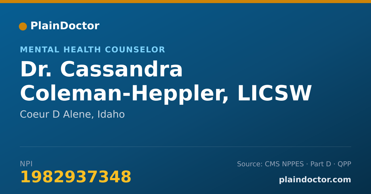 Shareable card for Cassandra Coleman-Heppler, LICSW - Mental Health Counselor, Coeur D Alene, ID