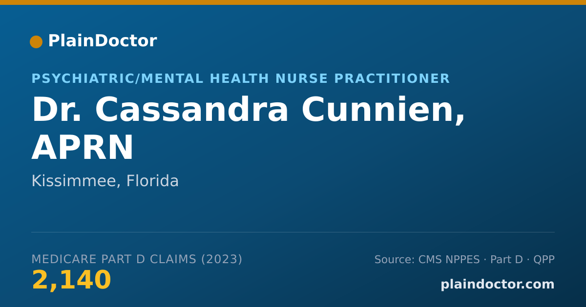 Shareable card for Cassandra Cunnien, APRN - Psychiatric/Mental Health Nurse Practitioner, Kissimmee, FL