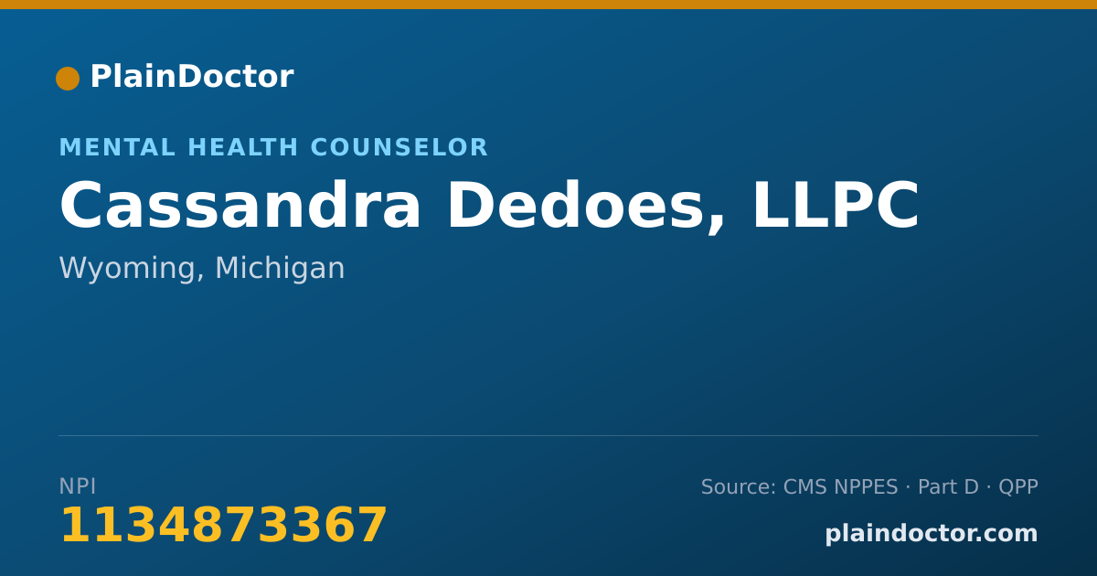 Shareable card for Cassandra Dedoes, LLPC - Mental Health Counselor, Wyoming, MI