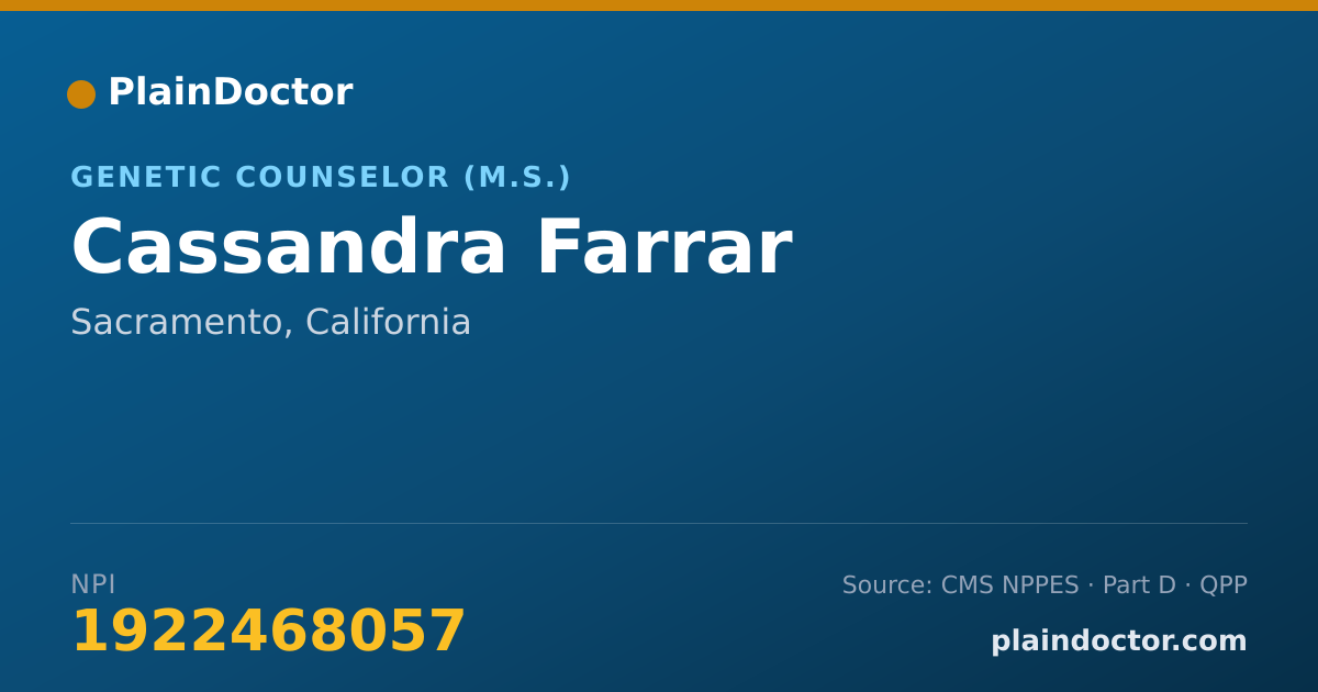Shareable card for Cassandra Farrar - Genetic Counselor (M.S.), Sacramento, CA