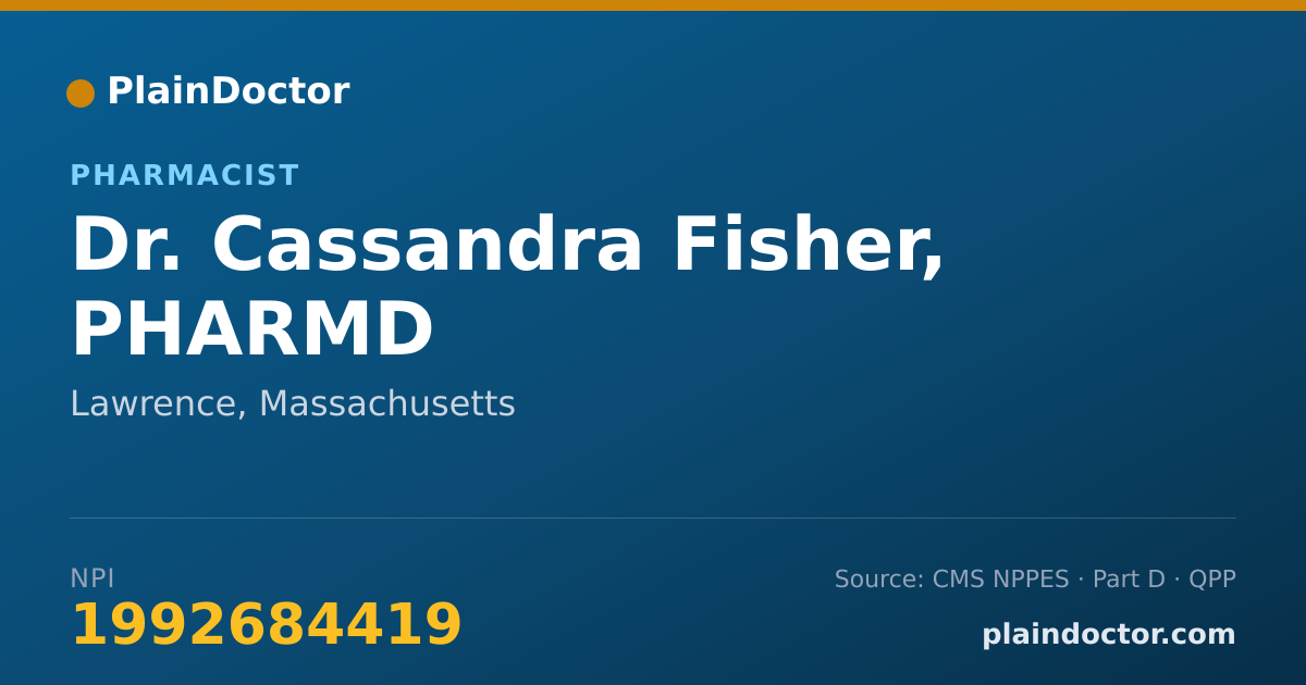 Shareable card for Cassandra Fisher, PHARMD - Pharmacist, Lawrence, MA