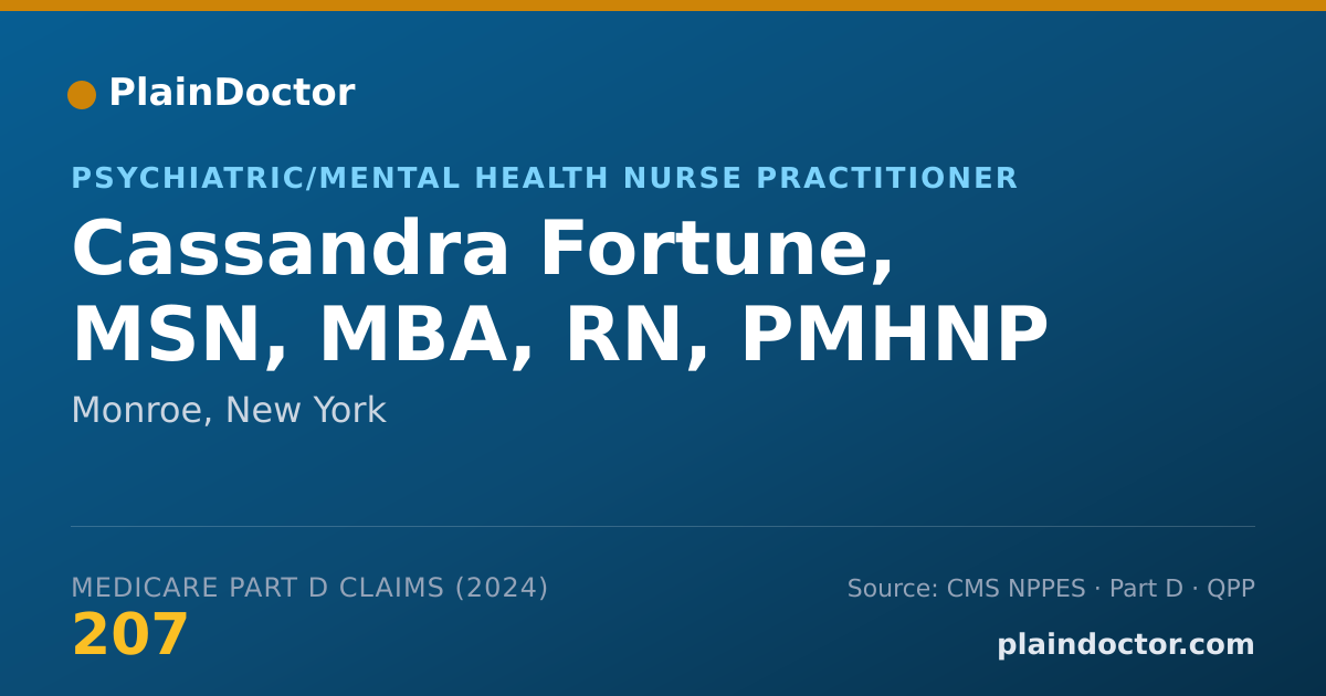 Shareable card for Cassandra Fortune, MSN, MBA, RN, PMHNP - Registered Nurse, Monroe, NY