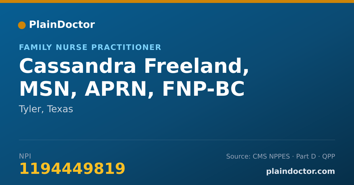 Shareable card for Cassandra Freeland, MSN, APRN, FNP-BC - Family Nurse Practitioner, Tyler, TX