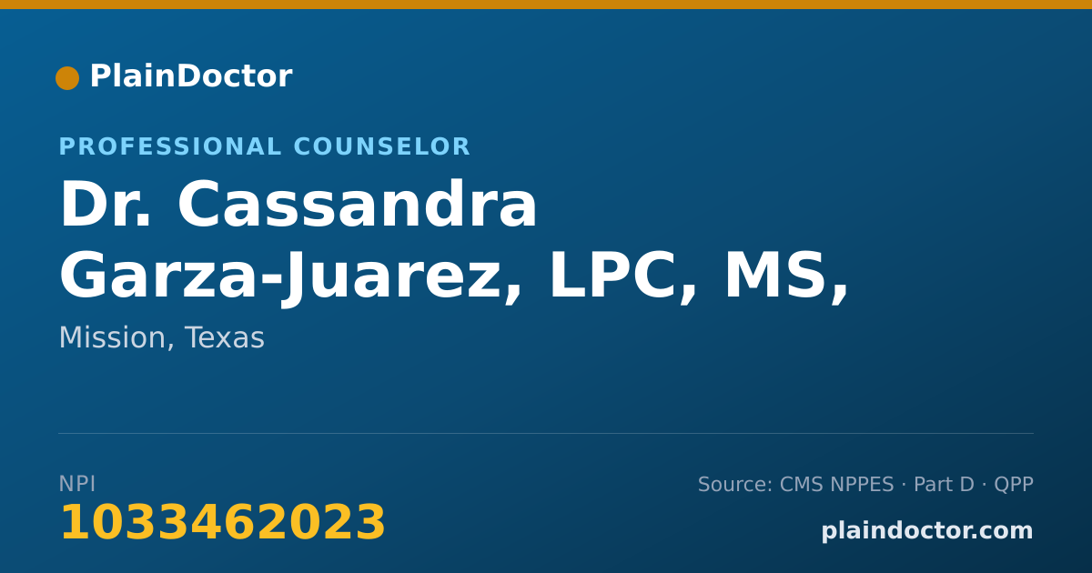 Shareable card for Cassandra Garza-Juarez, LPC, MS, LCDC - Professional Counselor, Mission, TX