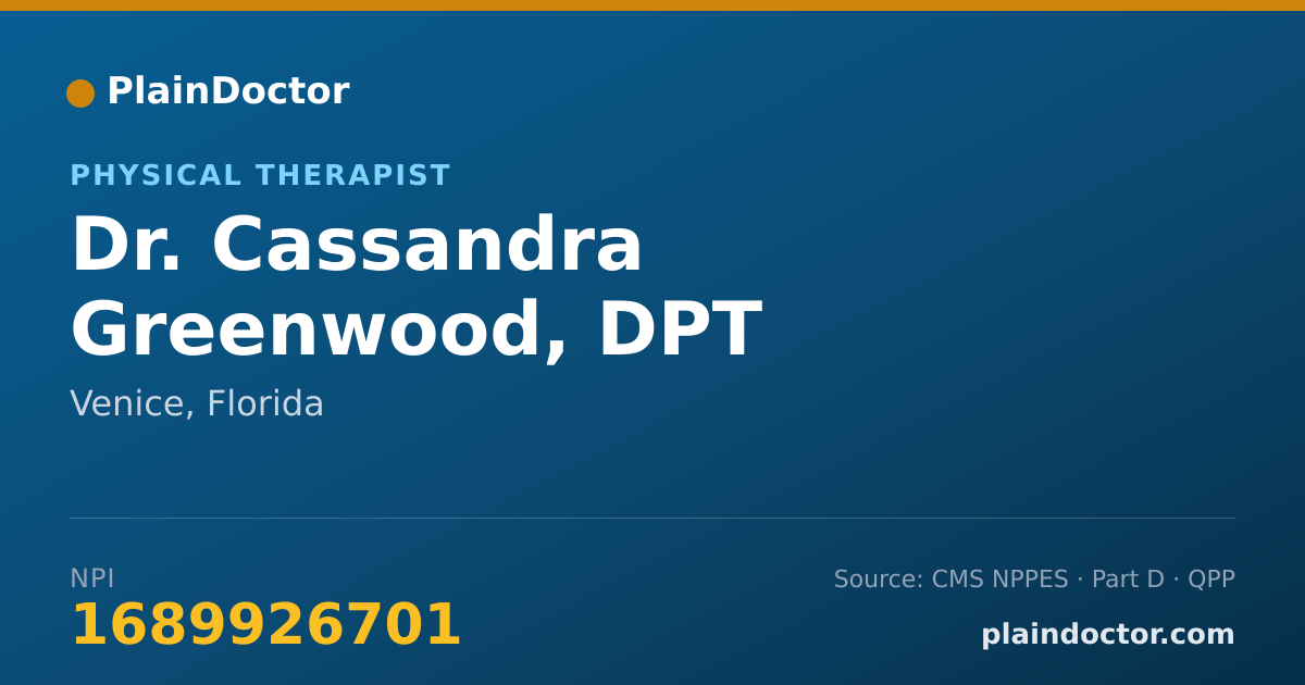 Shareable card for Cassandra Greenwood, DPT - Physical Therapist, Venice, FL
