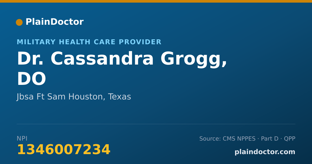 Shareable card for Cassandra Grogg, DO - Military Health Care Provider, Jbsa Ft Sam Houston, TX