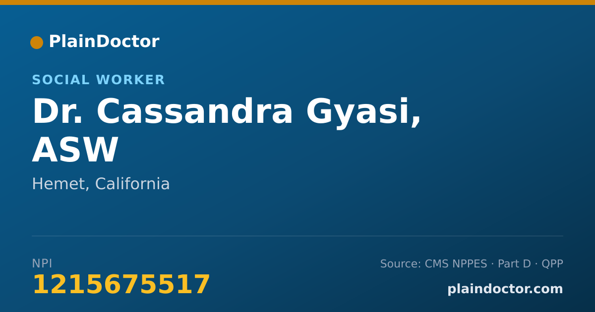 Shareable card for Cassandra Gyasi, ASW - Social Worker, Hemet, CA
