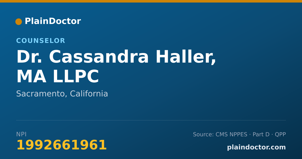 Shareable card for Cassandra Haller, MA LLPC - Counselor, Sacramento, CA