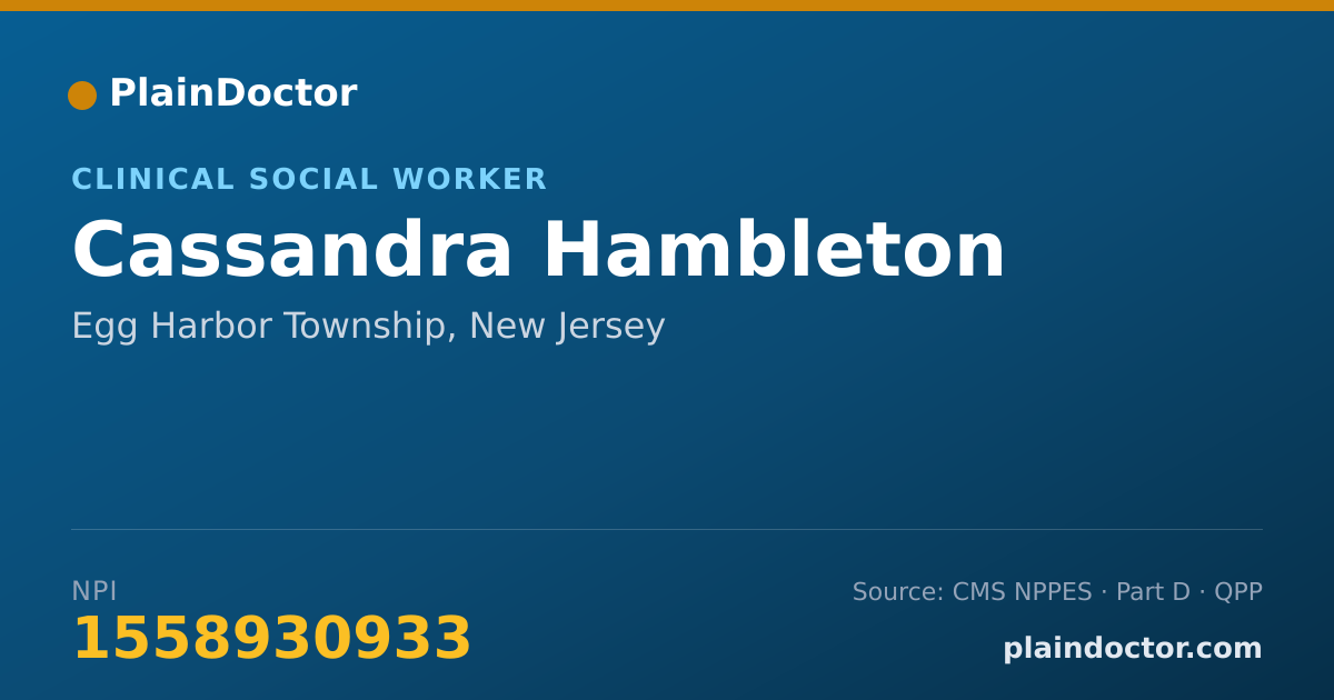 Shareable card for Cassandra Hambleton - Clinical Social Worker, Egg Harbor Township, NJ