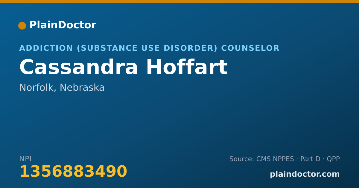Shareable card for Cassandra Hoffart - Addiction (Substance Use Disorder) Counselor, Norfolk, NE