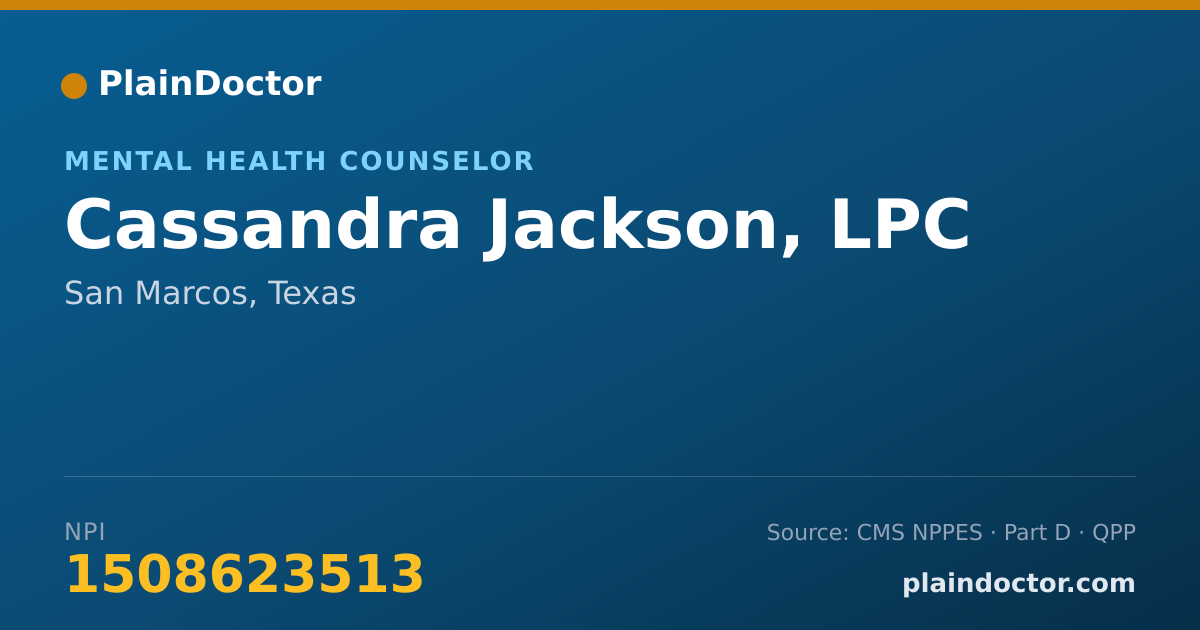 Shareable card for Cassandra Jackson, LPC - Mental Health Counselor, San Marcos, TX