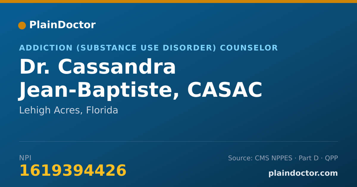 Shareable card for Cassandra Jean-Baptiste, CASAC - Addiction (Substance Use Disorder) Counselor, Lehigh Acres, FL