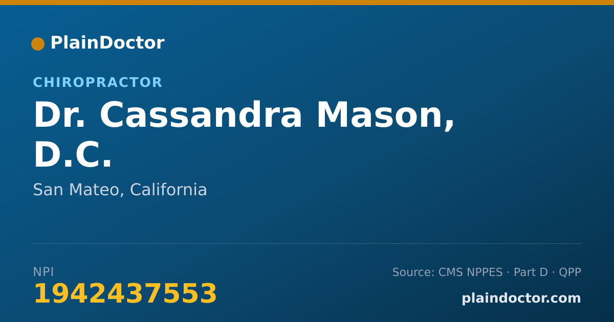 Shareable card for Cassandra Mason, D.C. - Chiropractor, San Mateo, CA