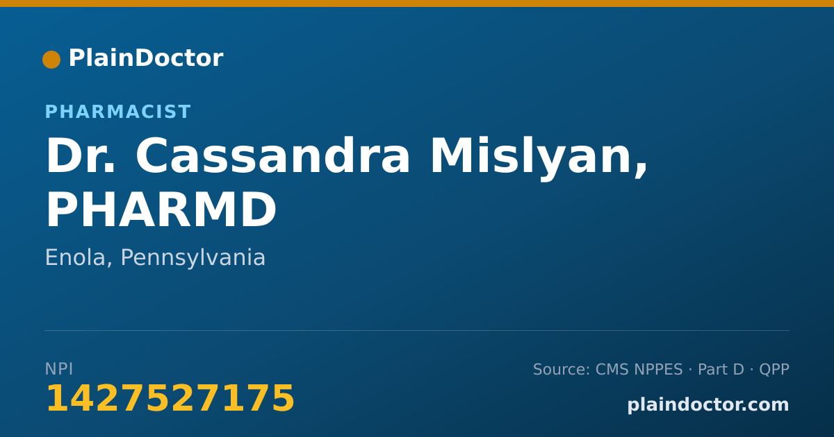 Shareable card for Cassandra Mislyan, PHARMD - Pharmacist, Enola, PA