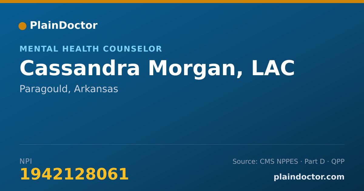 Shareable card for Cassandra Morgan, LAC - Mental Health Counselor, Paragould, AR