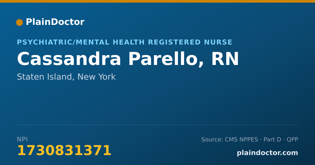 Shareable card for Cassandra Parello, RN - Psychiatric/Mental Health Registered Nurse, Staten Island, NY