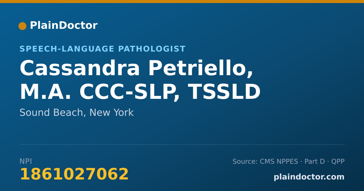 Shareable card for Cassandra Petriello, M.A. CCC-SLP, TSSLD - Speech-Language Pathologist, Sound Beach, NY