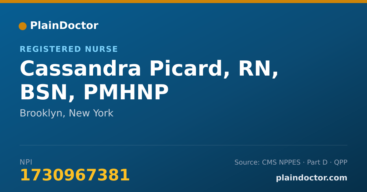 Shareable card for Cassandra Picard, RN, BSN, PMHNP - Registered Nurse, Brooklyn, NY
