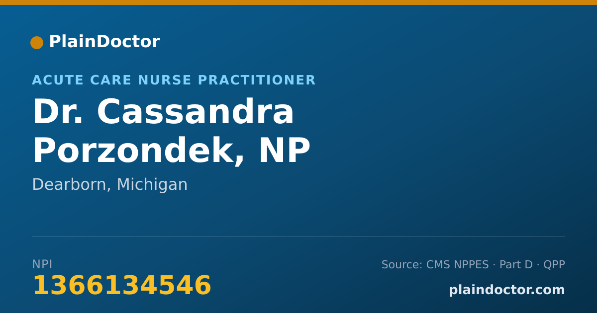 Shareable card for Cassandra Porzondek, NP - Acute Care Nurse Practitioner, Dearborn, MI