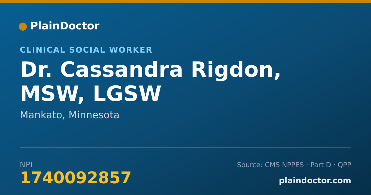 Shareable card for Cassandra Rigdon, MSW, LGSW - Clinical Social Worker, Mankato, MN