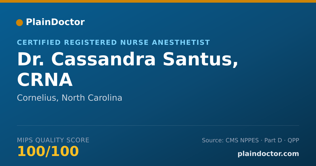 Shareable card for Cassandra Santus, CRNA - Certified Registered Nurse Anesthetist, Cornelius, NC
