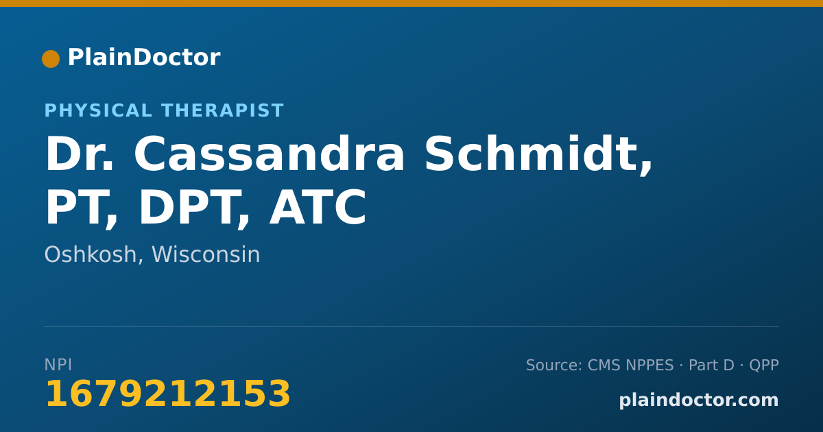 Shareable card for Cassandra Schmidt, PT, DPT, ATC - Physical Therapist, Oshkosh, WI