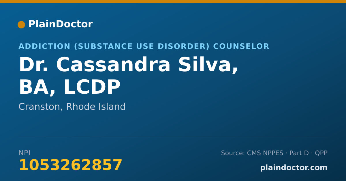 Shareable card for Cassandra Silva, BA, LCDP - Addiction (Substance Use Disorder) Counselor, Cranston, RI