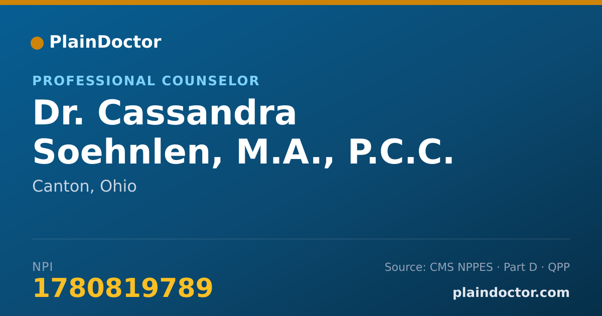 Shareable card for Cassandra Soehnlen, M.A., P.C.C. - Professional Counselor, Canton, OH