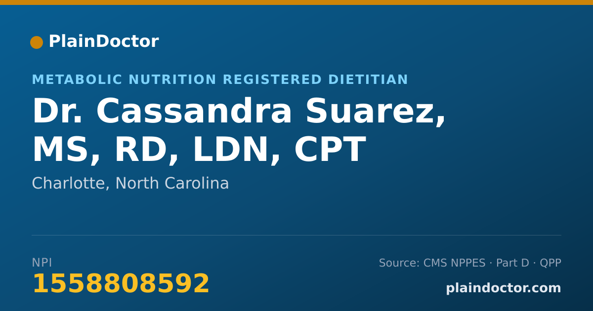 Shareable card for Cassandra Suarez, MS, RD, LDN, CPT - Metabolic Nutrition Registered Dietitian, Charlotte, NC