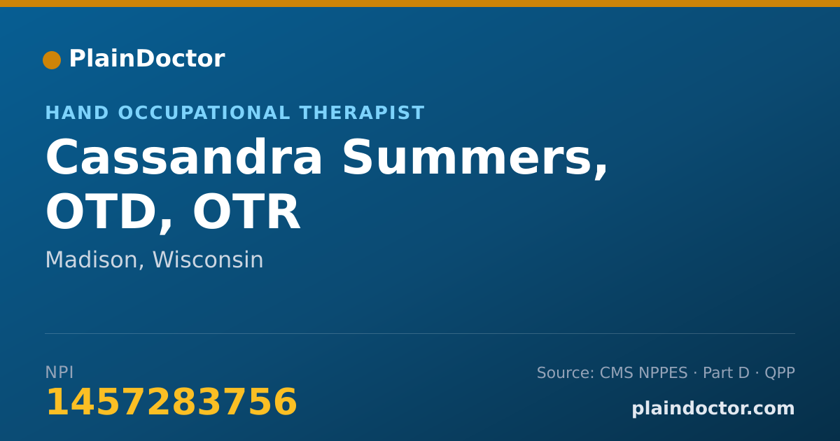 Shareable card for Cassandra Summers, OTD, OTR - Hand Occupational Therapist, Madison, WI