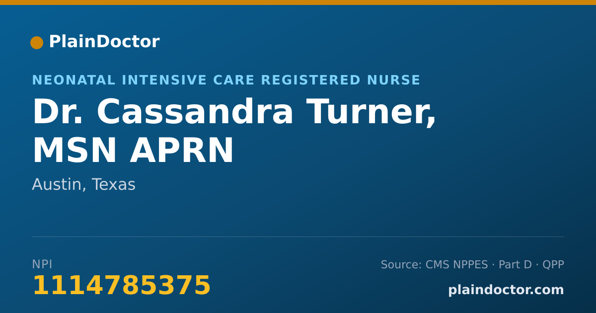 Shareable card for Cassandra Turner, MSN APRN - Neonatal Intensive Care Registered Nurse, Austin, TX