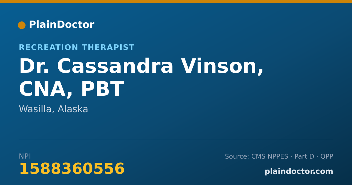Shareable card for Cassandra Vinson, CNA, PBT - Recreation Therapist, Wasilla, AK