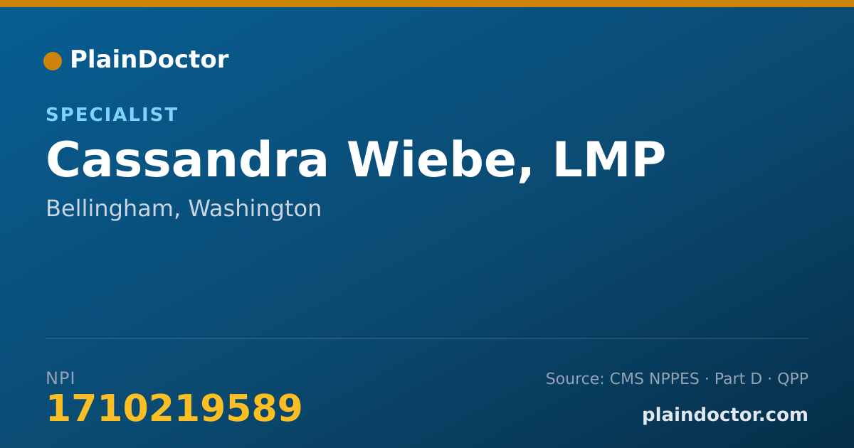 Shareable card for Cassandra Wiebe, LMP - Specialist, Bellingham, WA