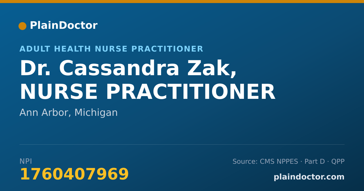 Shareable card for Cassandra Zak, NURSE PRACTITIONER - Adult Health Nurse Practitioner, Ann Arbor, MI