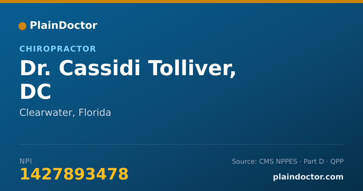 Shareable card for Cassidi Tolliver, DC - Chiropractor, Clearwater, FL