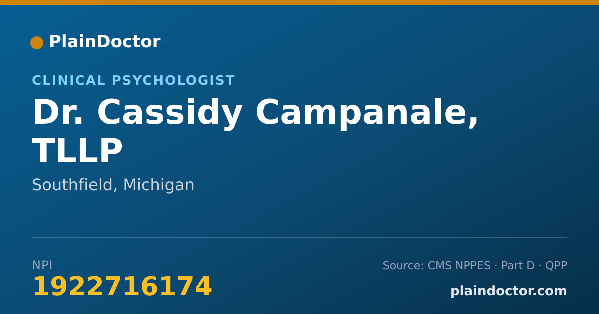 Shareable card for Cassidy Campanale, TLLP - Clinical Psychologist, Southfield, MI