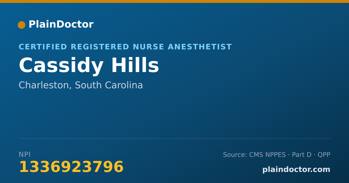Shareable card for Cassidy Hills - Certified Registered Nurse Anesthetist, Charleston, SC