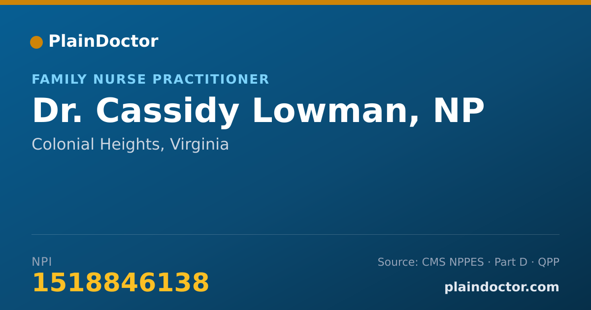 Shareable card for Cassidy Lowman, NP - Family Nurse Practitioner, Colonial Heights, VA