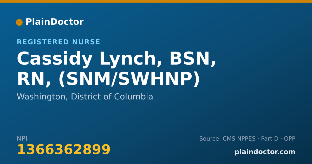 Shareable card for Cassidy Lynch, BSN, RN, (SNM/SWHNP) - Registered Nurse, Washington, DC