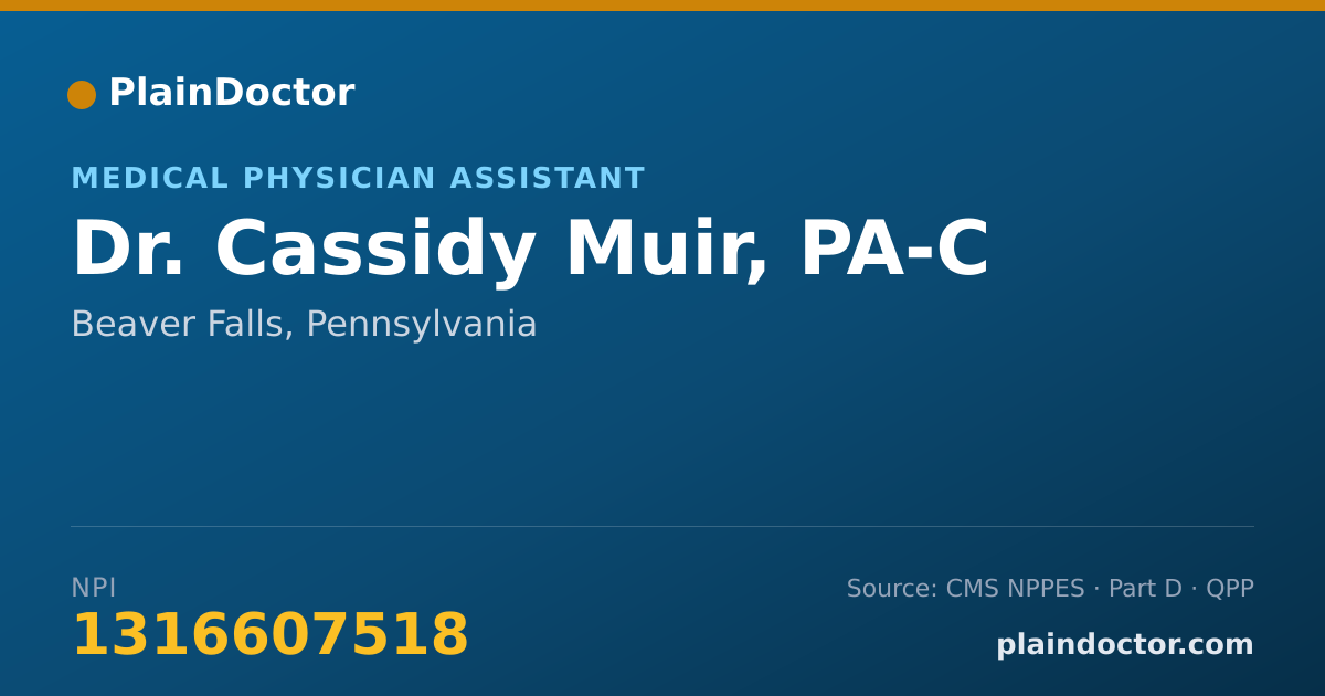 Shareable card for Cassidy Muir, PA-C - Medical Physician Assistant, Beaver Falls, PA