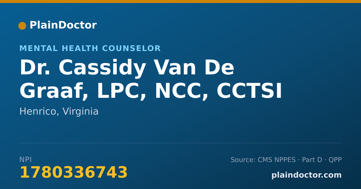 Shareable card for Cassidy Van De Graaf, LPC, NCC, CCTSI - Mental Health Counselor, Henrico, VA
