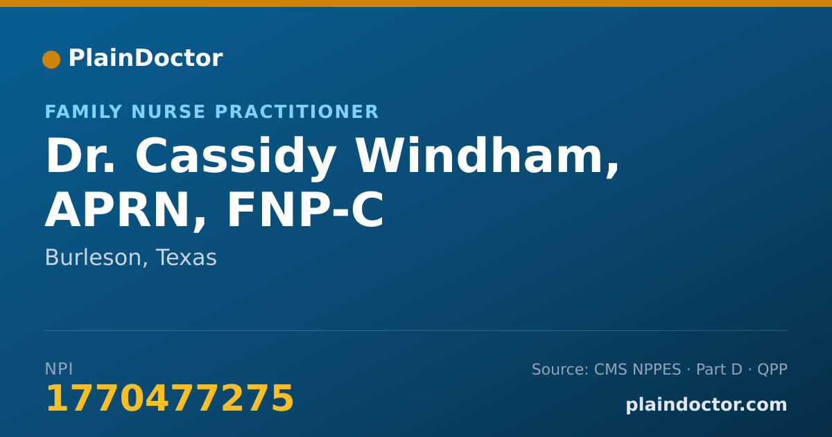 Shareable card for Cassidy Windham, APRN, FNP-C - Family Nurse Practitioner, Burleson, TX