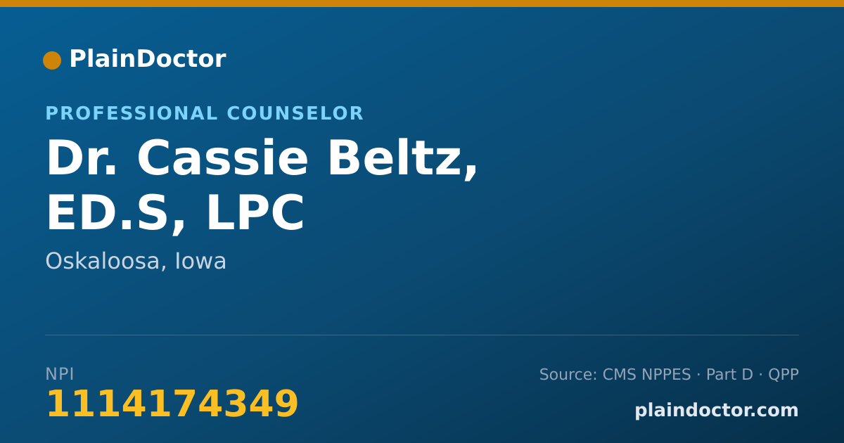 Shareable card for Cassie Beltz, ED.S, LPC - Professional Counselor, Oskaloosa, IA