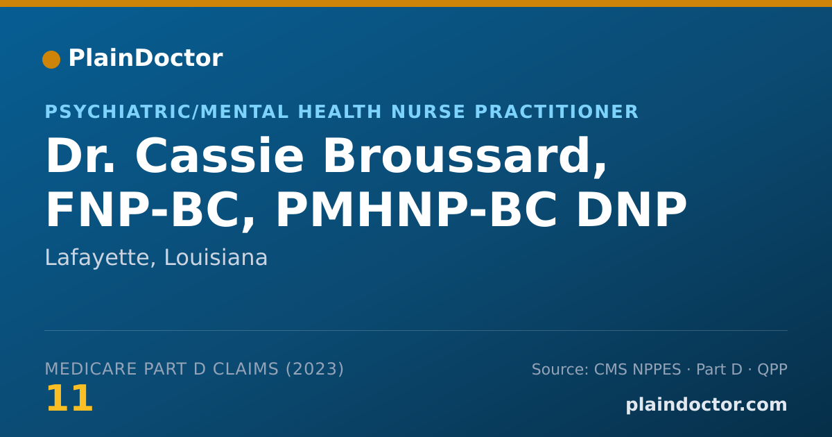 Shareable card for Cassie Broussard, FNP-BC, PMHNP-BC DNP - Psychiatric/Mental Health Nurse Practitioner, Lafayette, LA